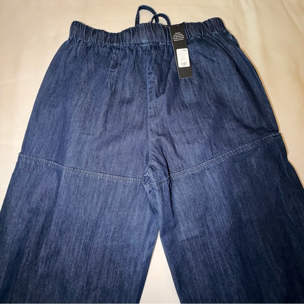 NWT Fashion Nova Wide Leg Pull On Jeans Dark Wash Palazzo Denim Size S - Picture 7 of 11